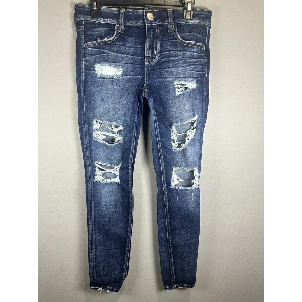 American Eagle Jeans Womens Destroyed Superlow Jegging AEO Denim Skinny 10